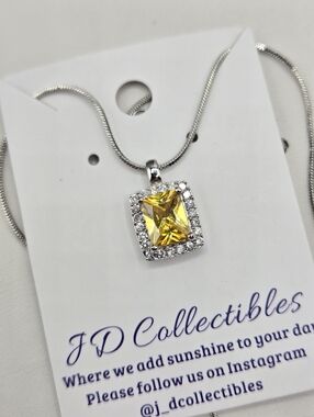 Swarovski Crystal Elements Silver Statement Necklace Yellow Citrine 18 - 20 inch